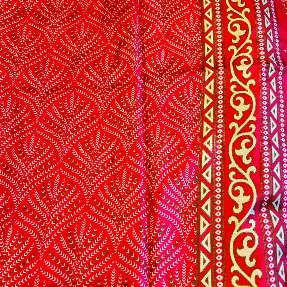 Cherry pink NEW synthetic silk saree with blouse attached. Lightweight and soft!